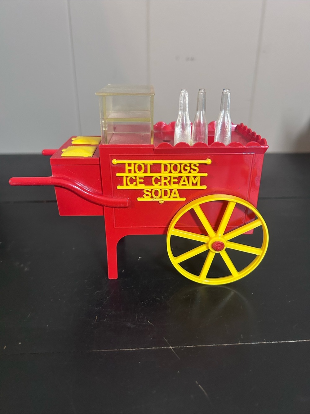 Red and Yellow Toy Food Cart - Hot Dogs, Ice Cream & Soda